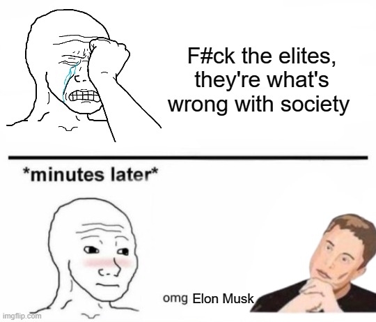 mmm brain chips | F#ck the elites, they're what's wrong with society Elon Musk | image tagged in rmk,elon musk | made w/ Imgflip meme maker