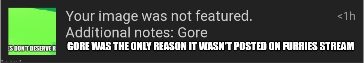 GORE WAS THE ONLY REASON IT WASN'T POSTED ON FURRIES STREAM | made w/ Imgflip meme maker