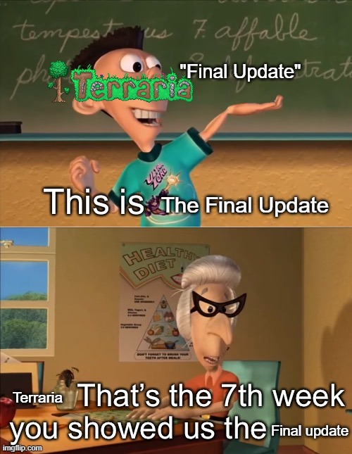 when terraria keeps updating | "Final Update"; The Final Update; Terraria; Final update | image tagged in that s the 7th week you showed the ultra lord | made w/ Imgflip meme maker