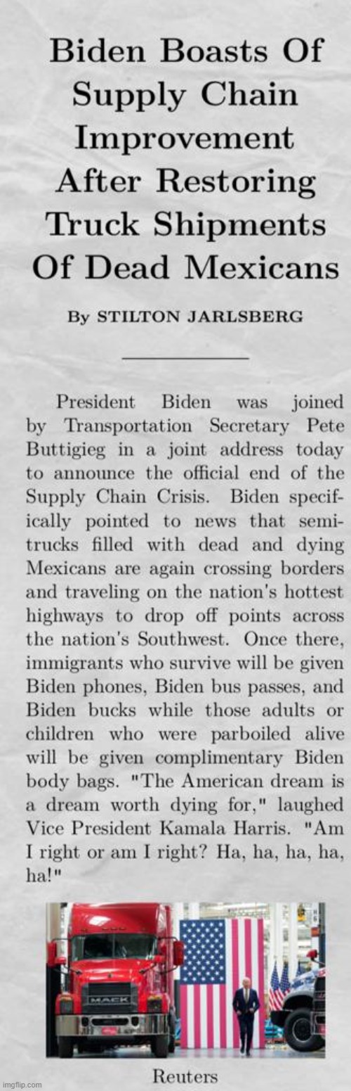 Finally an end to shortages.... uh wait a minute.... | image tagged in stilton,biden,kamala harris | made w/ Imgflip meme maker