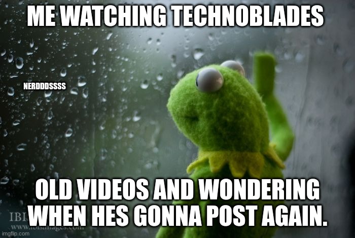 aww | ME WATCHING TECHNOBLADES; NERDDDSSSS; OLD VIDEOS AND WONDERING WHEN HES GONNA POST AGAIN. | image tagged in kermit window,technoblade,rip | made w/ Imgflip meme maker