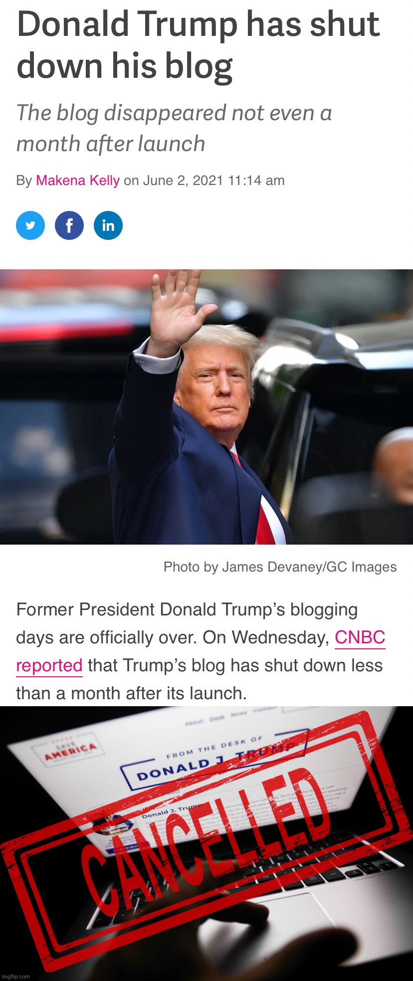 Re-cringe! | image tagged in donald trump shuts down blog,donald trump blog failed | made w/ Imgflip meme maker