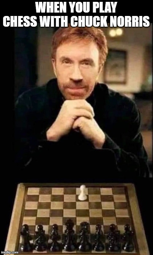 Just lay down your Queen and maybe he'll go easy on you. | WHEN YOU PLAY CHESS WITH CHUCK NORRIS | image tagged in chuck norris,chess | made w/ Imgflip meme maker