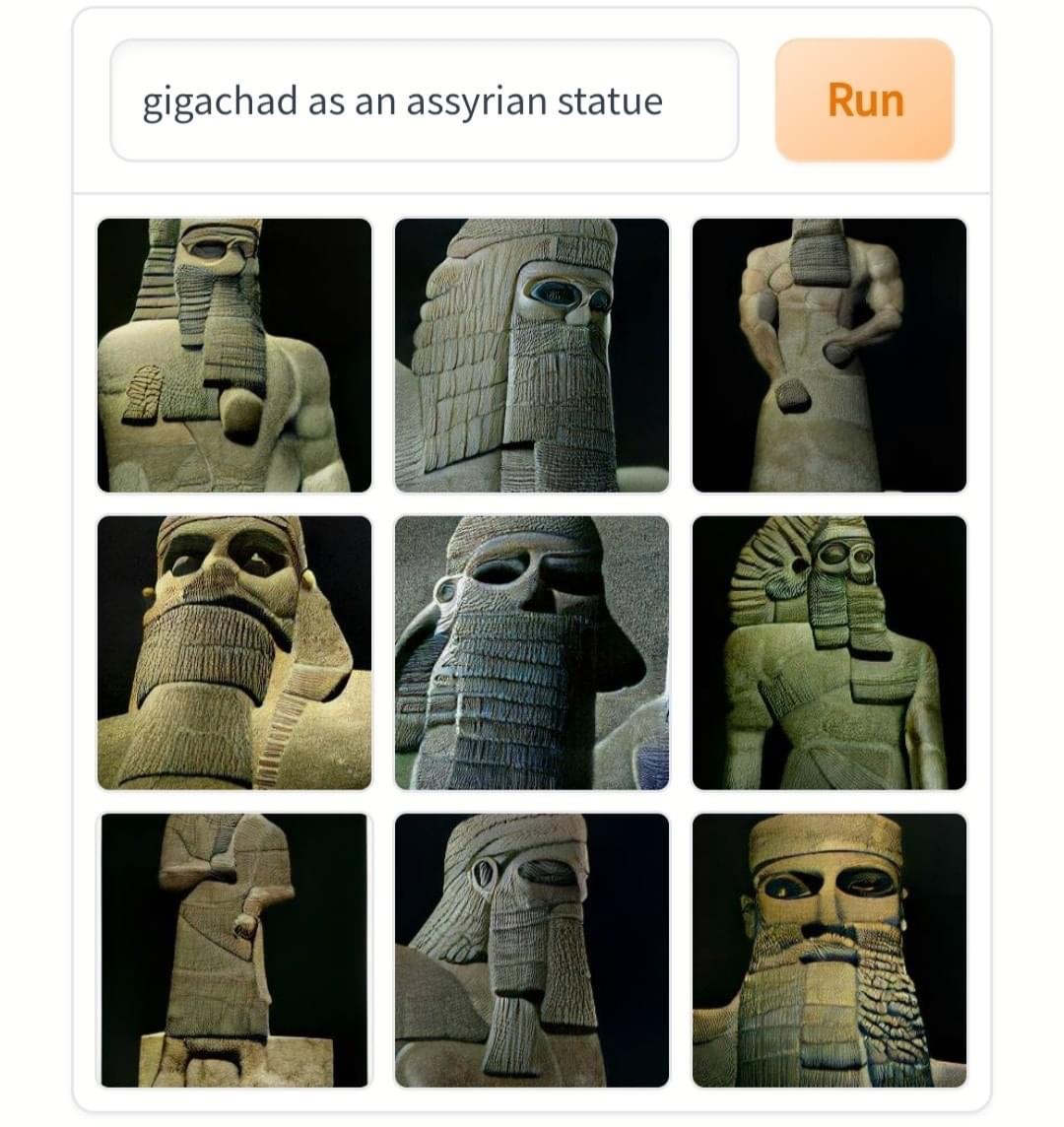 Gigachad as an Assyrian statue Blank Meme Template