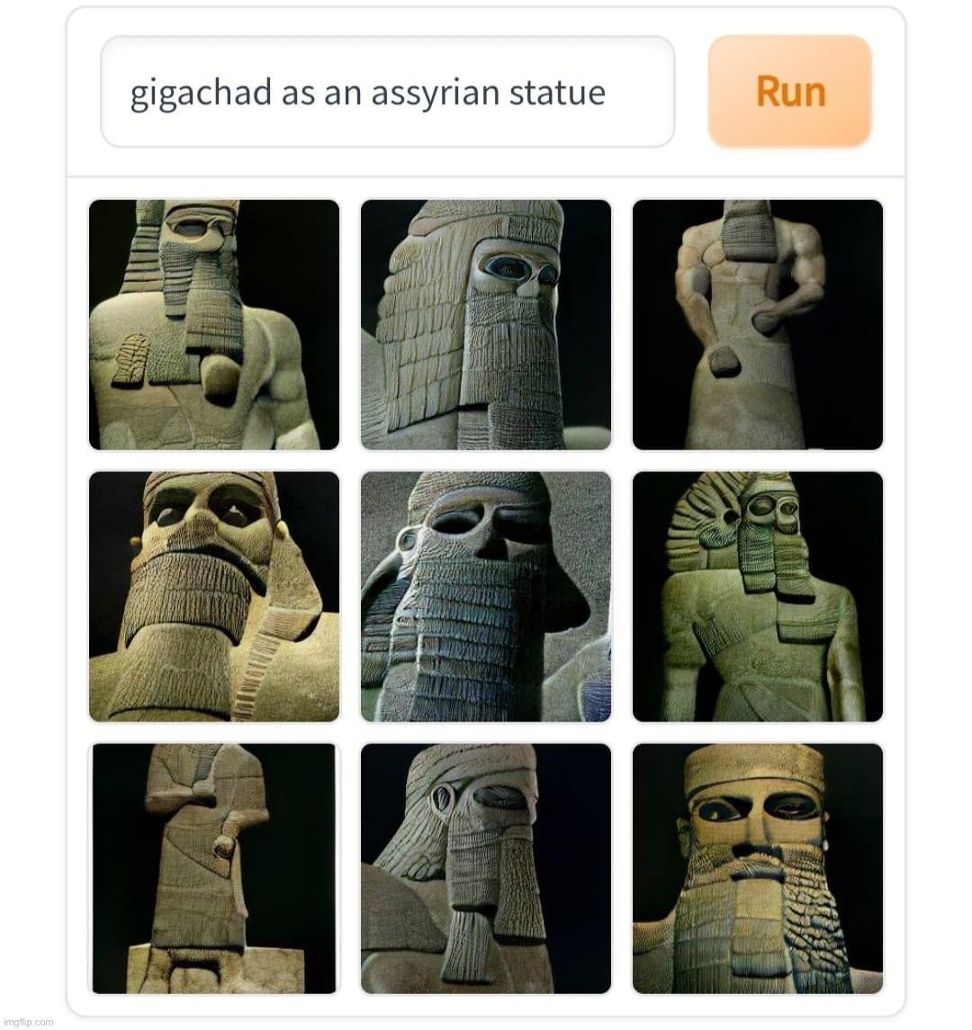 Gigachad as an Assyrian statue | image tagged in gigachad as an assyrian statue | made w/ Imgflip meme maker