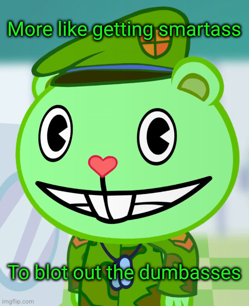Flippy Smiles (HTF) | More like getting smartass To blot out the dumbasses | image tagged in flippy smiles htf | made w/ Imgflip meme maker