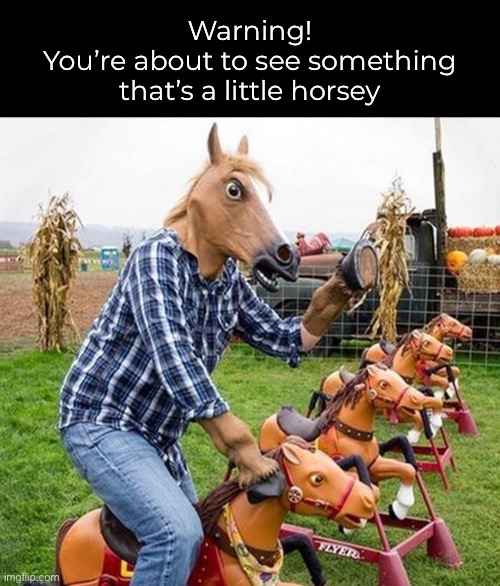 His friends call him Bo Jack | Warning!
You’re about to see something
that’s a little horsey | image tagged in funny memes,dad jokes,weird guy in the park,dressed as a horse,eyeroll | made w/ Imgflip meme maker