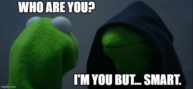 Evil Kermit Meme | WHO ARE YOU? I'M YOU BUT... SMART. | image tagged in memes,evil kermit | made w/ Imgflip meme maker