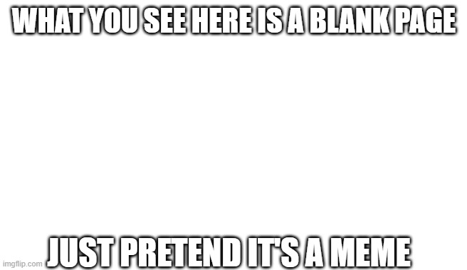 WHAT YOU SEE HERE IS A BLANK PAGE; JUST PRETEND IT'S A MEME | image tagged in meme | made w/ Imgflip meme maker