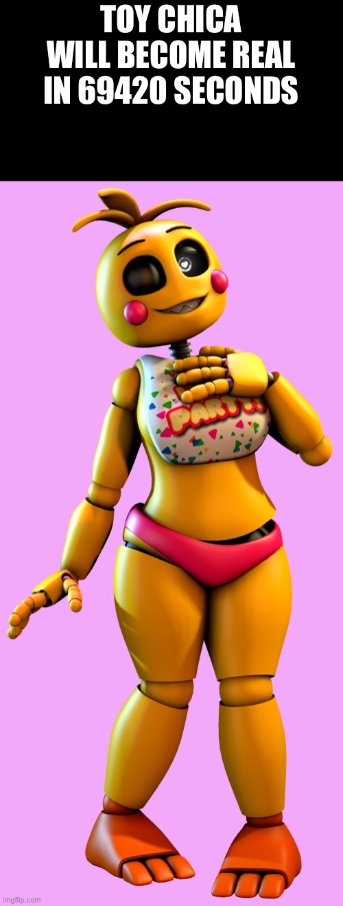What will you do? | TOY CHICA WILL BECOME REAL IN 69420 SECONDS | image tagged in love taste toy chica,rule | made w/ Imgflip meme maker