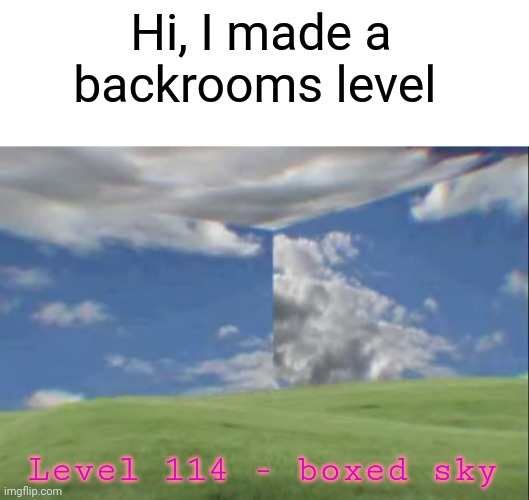 Hi, I made a backrooms level; Level 114 - boxed sky | image tagged in blank white template | made w/ Imgflip meme maker