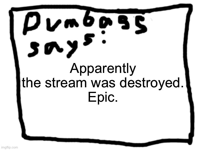 idk | Apparently the stream was destroyed.
Epic. | image tagged in idk | made w/ Imgflip meme maker