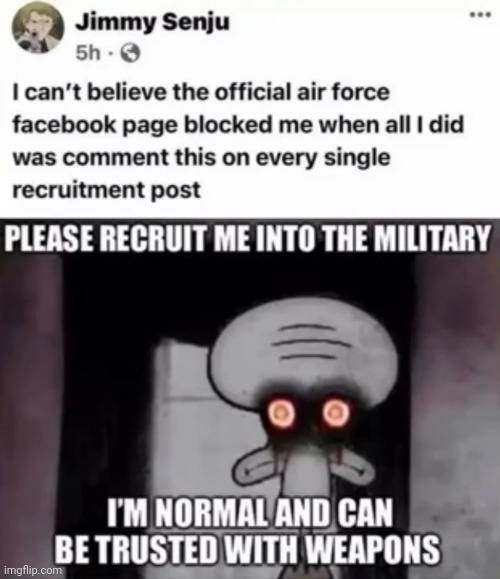 I trust him | image tagged in facebook,squidward | made w/ Imgflip meme maker