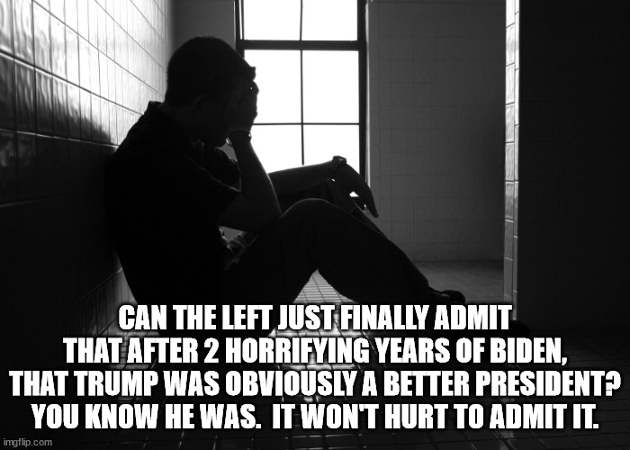 If you voted for Biden then you should feel deep shame and remorse.  You forced the worst president on us since at least Carter. | CAN THE LEFT JUST FINALLY ADMIT THAT AFTER 2 HORRIFYING YEARS OF BIDEN, THAT TRUMP WAS OBVIOUSLY A BETTER PRESIDENT?
YOU KNOW HE WAS.  IT WON'T HURT TO ADMIT IT. | image tagged in shame on you,hurting the poor,destroying lives,skyrocketing inflation | made w/ Imgflip meme maker