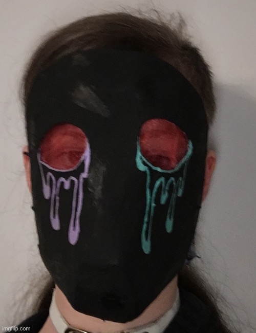A mask I made, it was on a little crooked when I took the picture | image tagged in masks | made w/ Imgflip meme maker