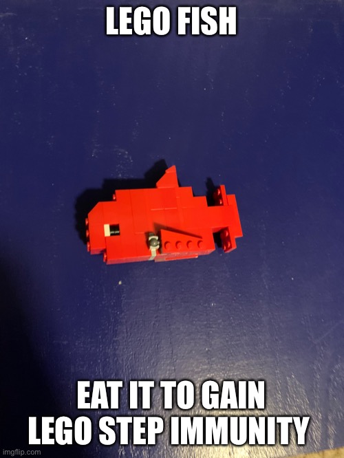 (Mod note: It’s beautiful and everyone should upvote) | LEGO FISH; EAT IT TO GAIN LEGO STEP IMMUNITY | made w/ Imgflip meme maker