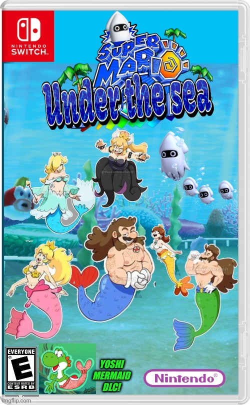 SUPER MARIO MERMAIDS | YOSHI MERMAID DLC! | image tagged in nintendo switch,super mario bros,mermaid,luigi,super mario,fake switch games | made w/ Imgflip meme maker