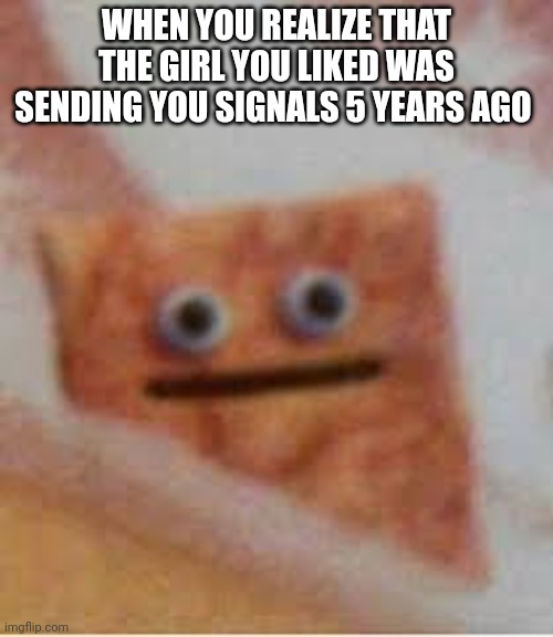 WHEN YOU REALIZE THAT THE GIRL YOU LIKED WAS SENDING YOU SIGNALS 5 YEARS AGO | made w/ Imgflip meme maker