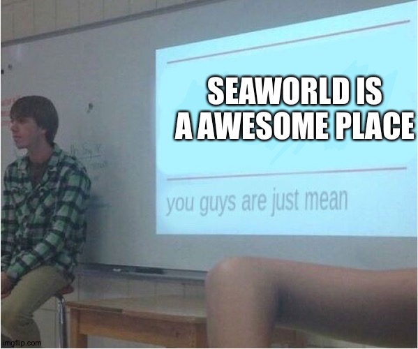 You guys are just mean  | SEAWORLD IS A AWESOME PLACE | image tagged in you guys are just mean | made w/ Imgflip meme maker