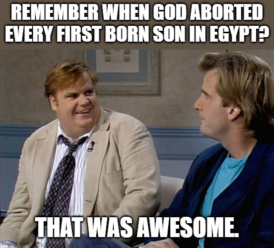 Remember that time | REMEMBER WHEN GOD ABORTED EVERY FIRST BORN SON IN EGYPT? THAT WAS AWESOME. | image tagged in remember that time | made w/ Imgflip meme maker