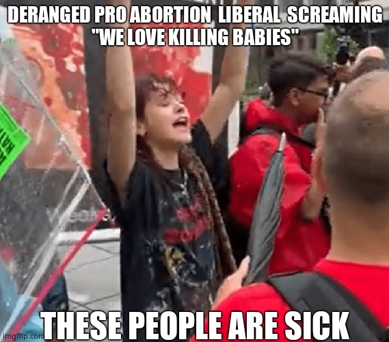 Twisted Liberal loves killing babies | DERANGED PRO ABORTION  LIBERAL  SCREAMING
"WE LOVE KILLING BABIES"; THESE PEOPLE ARE SICK | image tagged in memes,liberals,sicko mode,abortion is murder,political meme | made w/ Imgflip meme maker