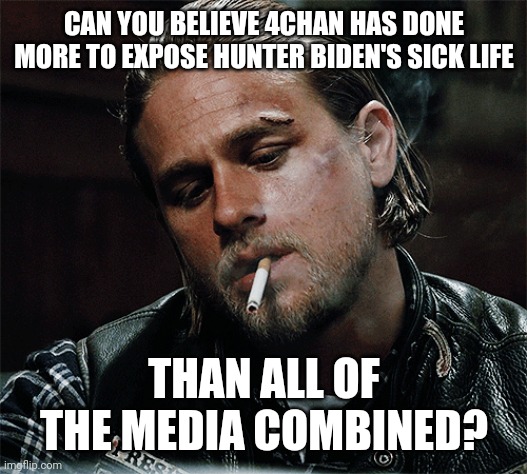 The media is truly the enemy of the people. | CAN YOU BELIEVE 4CHAN HAS DONE MORE TO EXPOSE HUNTER BIDEN'S SICK LIFE; THAN ALL OF THE MEDIA COMBINED? | image tagged in memes | made w/ Imgflip meme maker
