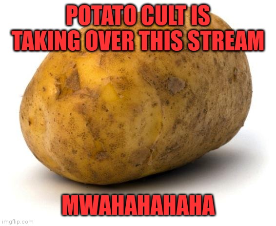 I am a potato | POTATO CULT IS TAKING OVER THIS STREAM; MWAHAHAHAHA | image tagged in i am a potato | made w/ Imgflip meme maker