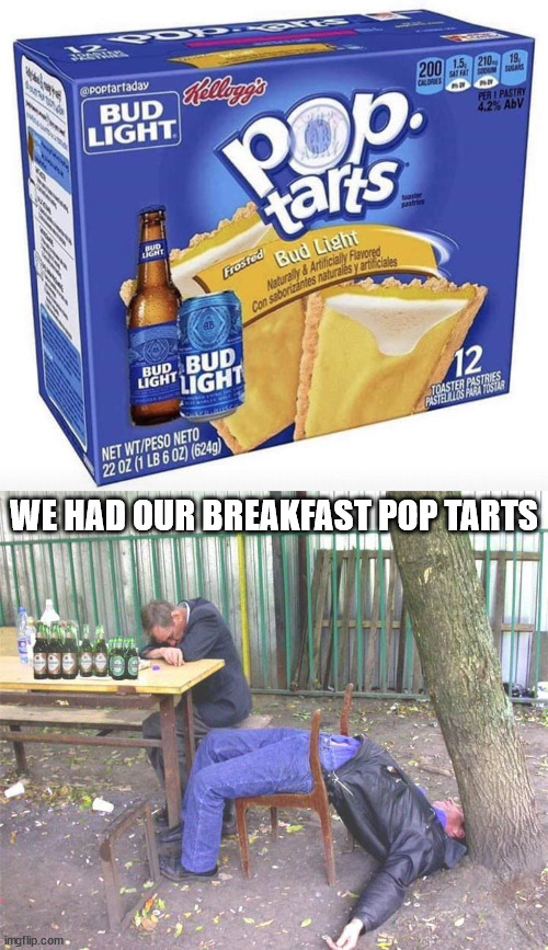 WE HAD OUR BREAKFAST POP TARTS | image tagged in drunk russian,fake | made w/ Imgflip meme maker