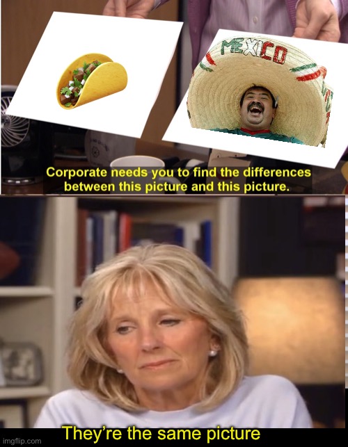 Jill caught Joe’s condition | 🌮; They’re the same picture | image tagged in memes,they're the same picture,politics lol,derp | made w/ Imgflip meme maker
