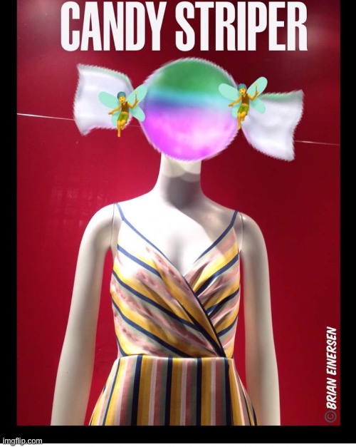 Korrection: Kandy Stripper | image tagged in fashion,window design,carolina herrera,candy striper,emooji art,brian einersen | made w/ Imgflip meme maker
