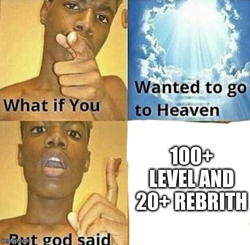 Damnit | 100+ LEVEL AND 20+ REBRITH | image tagged in what if you wanted to go to heaven,funny,memes,gaming | made w/ Imgflip meme maker