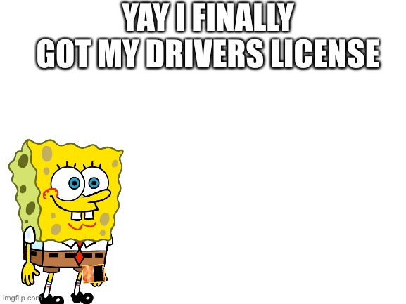 Blank White Template | YAY I FINALLY GOT MY DRIVERS LICENSE | image tagged in blank white template | made w/ Imgflip meme maker