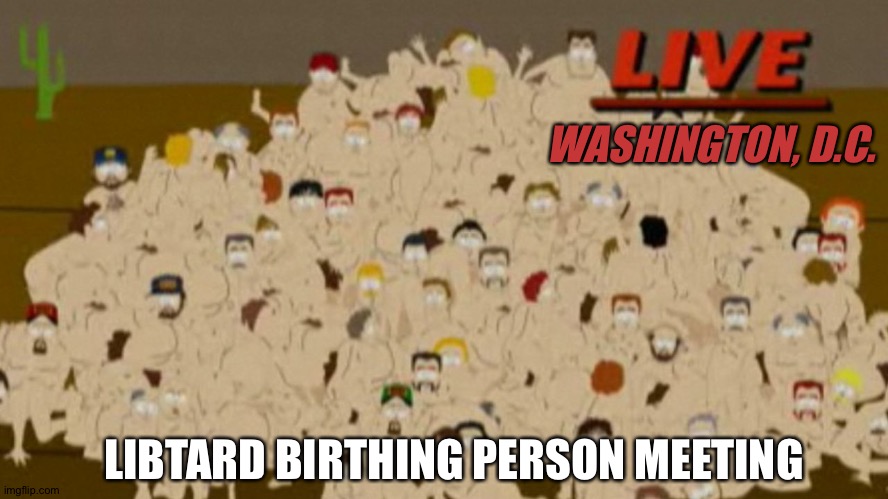 Gay orgy south park | WASHINGTON, D.C. LIBTARD BIRTHING PERSON MEETING | image tagged in gay orgy south park | made w/ Imgflip meme maker