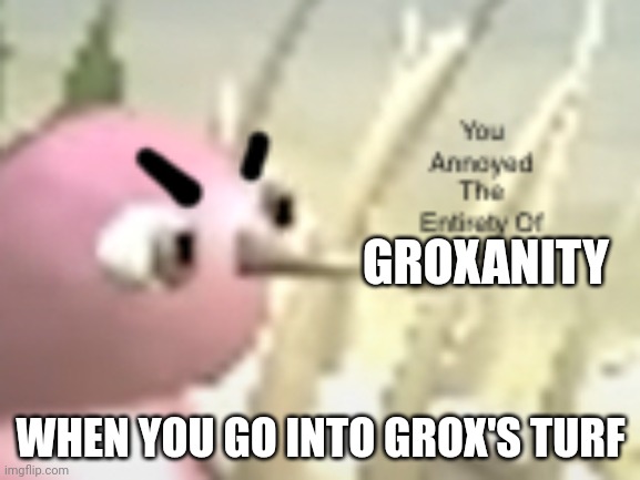 You Annoyed The Entirety Of Humanity | GROXANITY; WHEN YOU GO INTO GROX'S TURF | image tagged in you annoyed the entirety of humanity | made w/ Imgflip meme maker