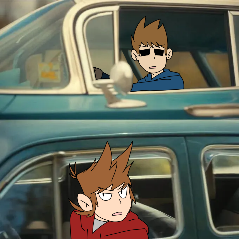 Tom and Tord spotting each other in cars Blank Meme Template