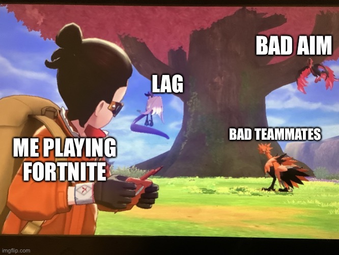 *screams in 9 year old Fortnite kid* | BAD AIM; LAG; BAD TEAMMATES; ME PLAYING FORTNITE | made w/ Imgflip meme maker