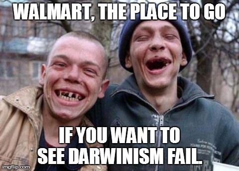 Some people are not destined to evolve... | WALMART, THE PLACE TO GO IF YOU WANT TO SEE DARWINISM FAIL. | image tagged in memes,ugly twins walmart jokes | made w/ Imgflip meme maker