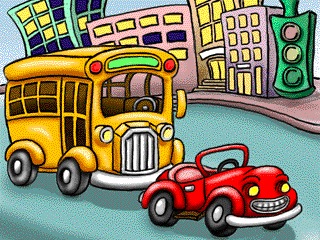High Quality School Bus and Happy Car in the City Blank Meme Template
