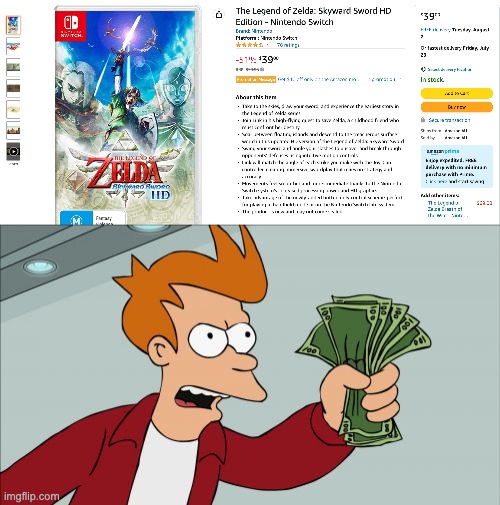 $40! | image tagged in memes,shut up and take my money fry,skyward sword,legend of zelda | made w/ Imgflip meme maker