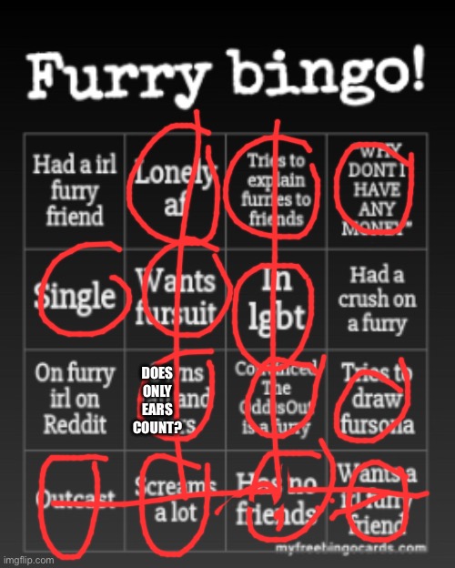 i redid this | DOES ONLY EARS COUNT? | image tagged in furry bingo | made w/ Imgflip meme maker