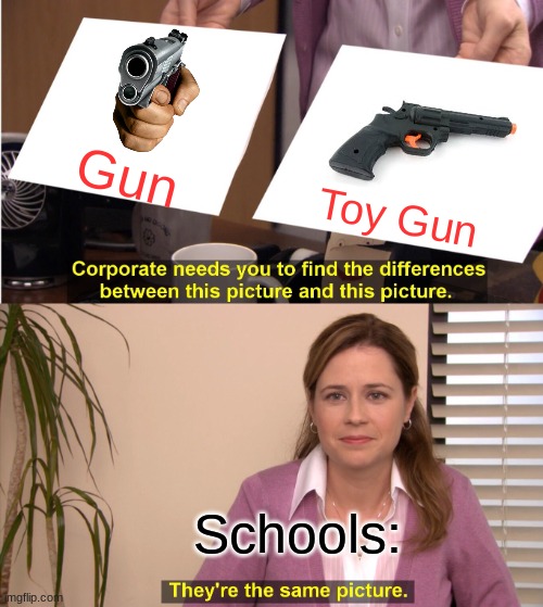 They're The Same Picture | Gun; Toy Gun; Schools: | image tagged in memes,they're the same picture | made w/ Imgflip meme maker