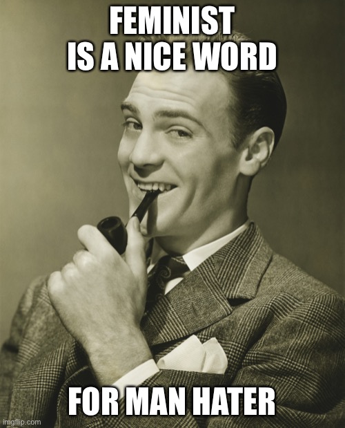 Smug | FEMINIST IS A NICE WORD FOR MAN HATER | image tagged in smug | made w/ Imgflip meme maker