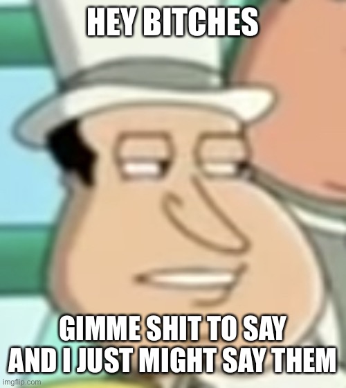 disappointed Quagmire | HEY BITCHES; GIMME SHIT TO SAY AND I JUST MIGHT SAY THEM | image tagged in disappointed quagmire | made w/ Imgflip meme maker