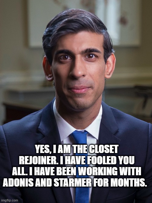 YES, I AM THE CLOSET REJOINER. I HAVE FOOLED YOU ALL. I HAVE BEEN WORKING WITH ADONIS AND STARMER FOR MONTHS. | made w/ Imgflip meme maker