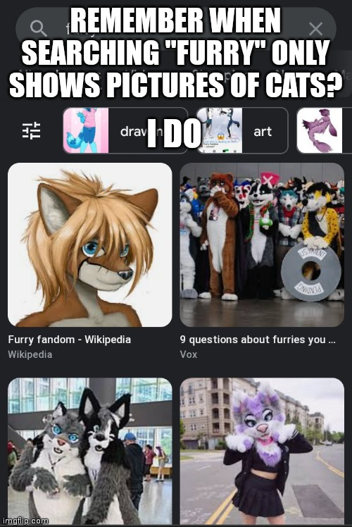 hell | REMEMBER WHEN SEARCHING "FURRY" ONLY SHOWS PICTURES OF CATS? I DO | made w/ Imgflip meme maker