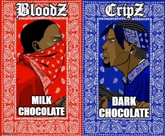 which side are you on | DARK CHOCOLATE; MILK CHOCOLATE | image tagged in which side are you on | made w/ Imgflip meme maker