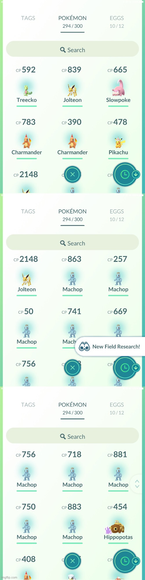 The aftermath of Machop Hour… Best Pokémon I got was a Jolteon with more than 2000 cp. | made w/ Imgflip meme maker