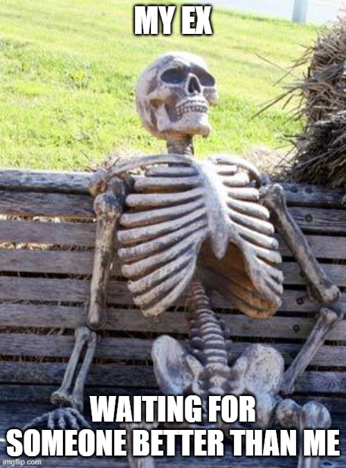 can you ralate | MY EX; WAITING FOR SOMEONE BETTER THAN ME | image tagged in memes,waiting skeleton | made w/ Imgflip meme maker
