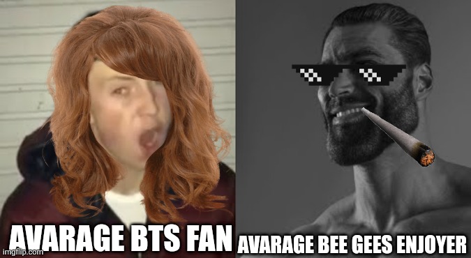 Music enjoyer | AVARAGE BEE GEES ENJOYER; AVARAGE BTS FAN | image tagged in average enjoyer meme | made w/ Imgflip meme maker