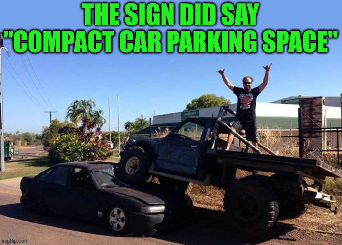 THE SIGN DID SAY "COMPACT CAR PARKING SPACE" | image tagged in cars | made w/ Imgflip meme maker